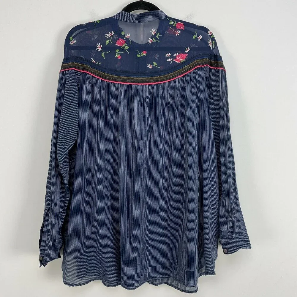 Free People Womens‎ Small Oversized Floral Top Blouse Pockets Boho Shirt